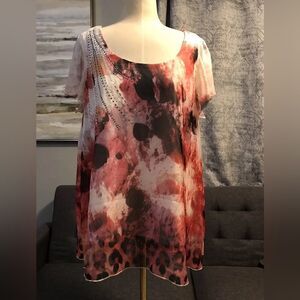 Womens APT. 9 Short Sleeve Layered Beaded Top - Plus 1X